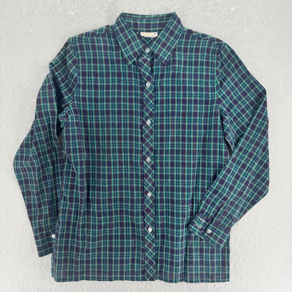 VTG Donnkenny - Plaid Button Down Metallic Tinsel - Green - 16 - Womens